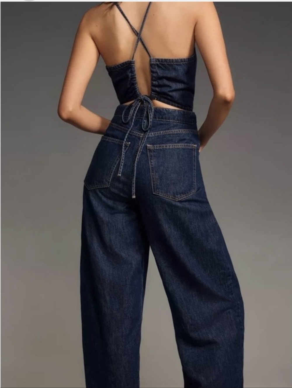 ETICA KAAN BIRDIE HALTER Denim JUMPSUIT Medium NWT - Picture 4 of 12